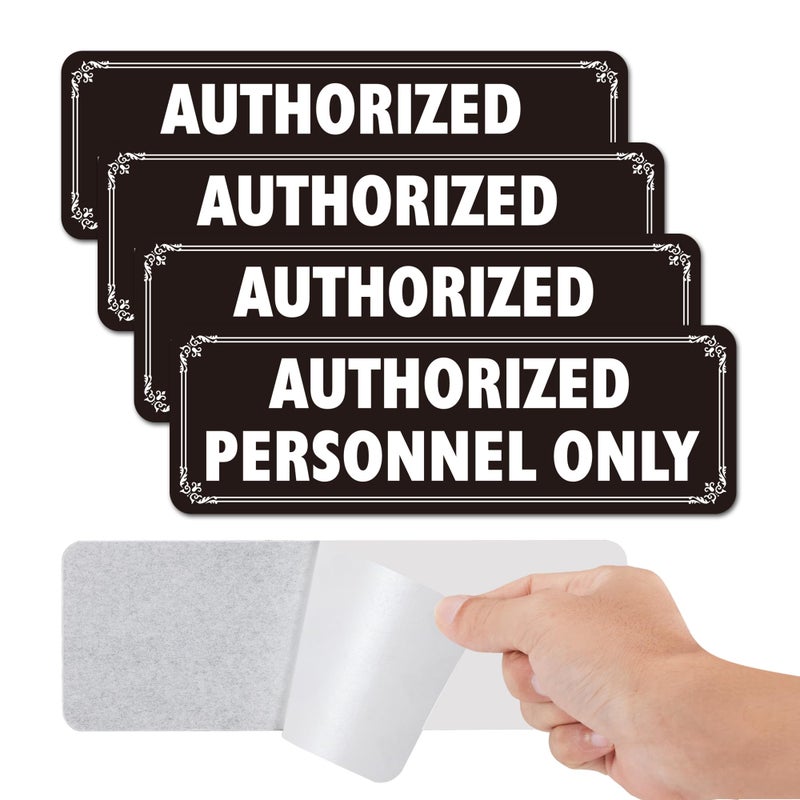 Frohllia 4 Pack Authorized Personnel Only Signs - Heavy Duty Aluminum Authorized Personnel Only Door Sign with Strong Self-adhesive, Weatherproof and Easy to Install (9x3 inches, Black) - Image 1